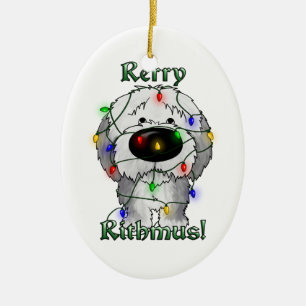 Ornamento De Cerâmica Sheepdog inglês velho - luzes de Natal