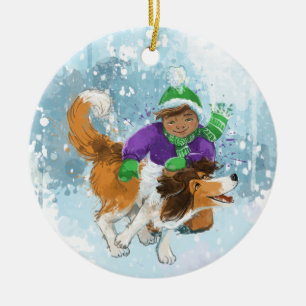 Ornamento De Cerâmica Sheldon o Sheltie e Seu Menino