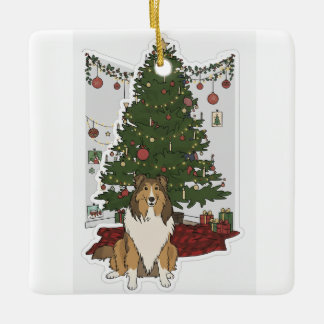 Ornamento De Cerâmica Sheltie by Christmas tree