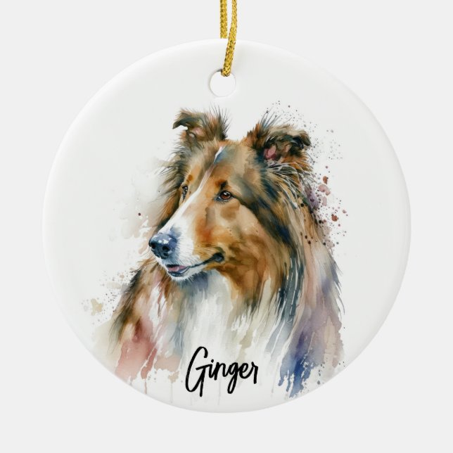 Ornamento De Cerâmica Sheltie Dog Breed Personalizado (Frente)