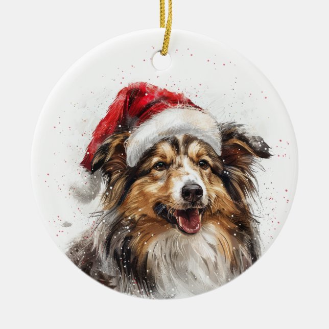 Ornamento De Cerâmica Sheltie Dog Christmas Personalized (Frente)