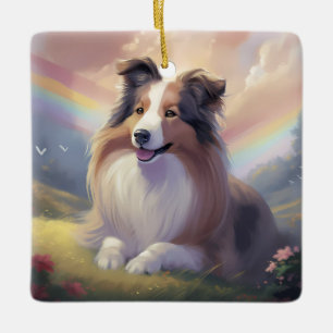Ornamento De Cerâmica Sheltie Dog Memorial Rainbow Bridge Personalizada