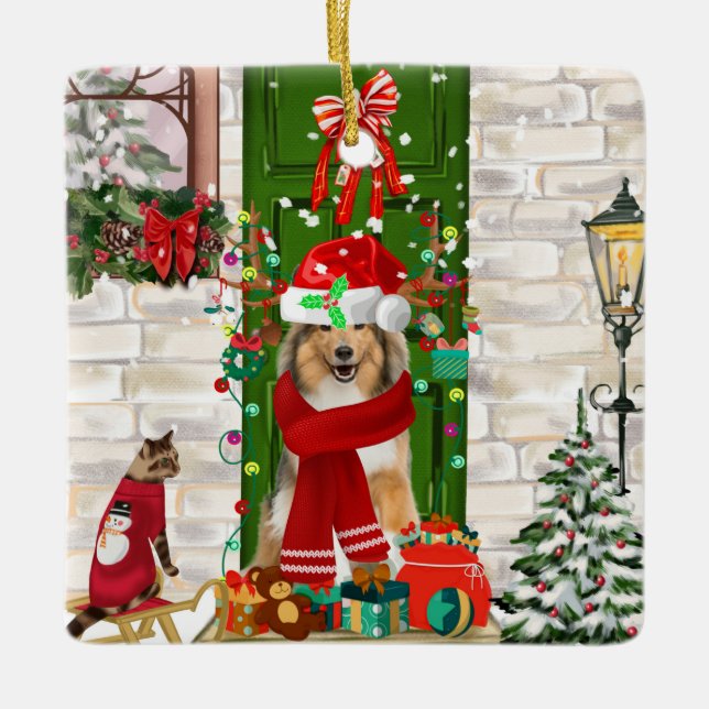 Ornamento De Cerâmica Sheltie Dog Natal  (Frente)