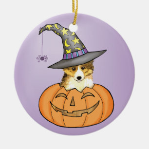 Ornamento De Cerâmica Sheltie Halloween