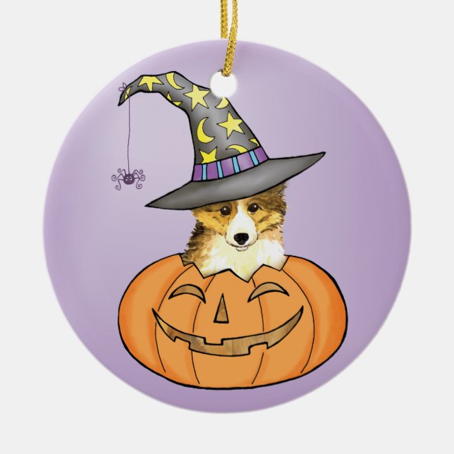 Ornamento De Cerâmica Sheltie Halloween (Frente)