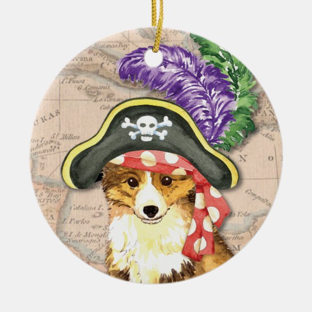 Ornamento De Cerâmica Sheltie Pirate (Frente)