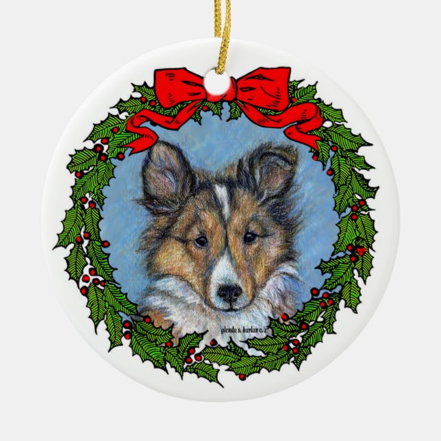 Ornamento De Cerâmica Sheltie Pup Art de Glenda S. Harlan (Frente)