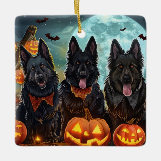 Ornamento De Cerâmica Shepherd Halloween Spooky belga (Frente)