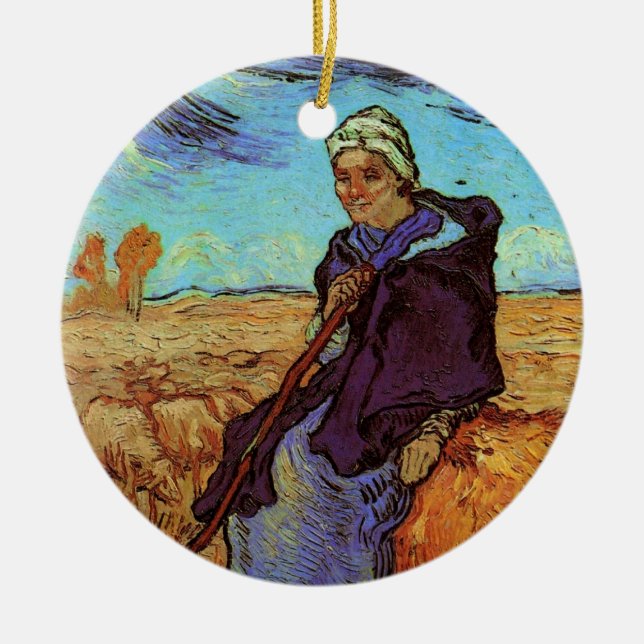 Ornamento De Cerâmica Shepherdese (após Millet) por Vincent van Gogh (Frente)