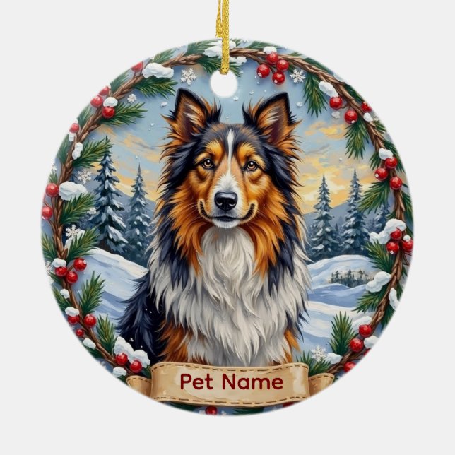 Ornamento De Cerâmica Shetland Sheepdog Christmas (Traseira)