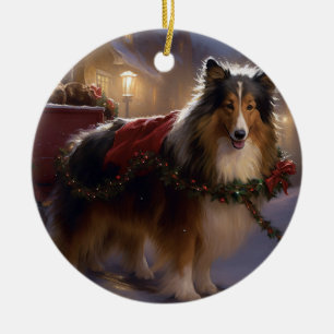 Ornamento De Cerâmica Shetland Sheepdog Christmas Fesason Season