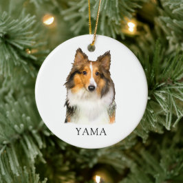 Ornamento De Cerâmica Shetland Sheepdog Desenho de Mão Personalizado