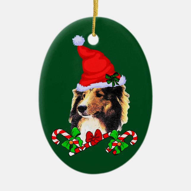 Ornamento De Cerâmica Shetland Sheepdog Natal (Frente)