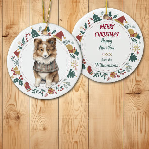 Ornamento De Cerâmica Shetland Sheepdog no Natal do Sweet