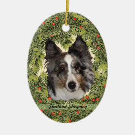 Ornamento De Cerâmica Shetland Sheepdog Wreath