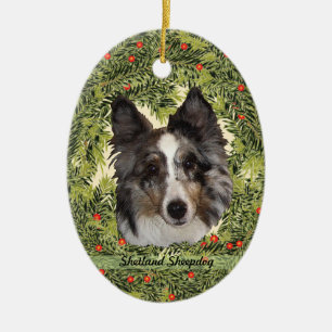 Ornamento De Cerâmica Shetland Sheepdog Wreath
