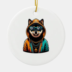 Ornamento De Cerâmica Shiba Inu de Capuz Streetwear