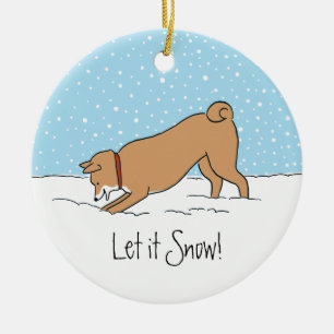 Ornamento De Cerâmica Shiba Inu deixou-o nevar - feriado feliz do cão