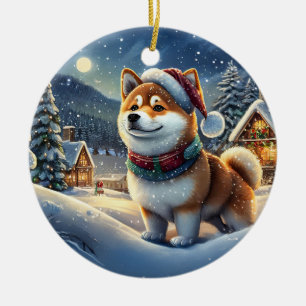 Ornamento De Cerâmica Shiba Inu Holiday Design por Rich AMeN Gill