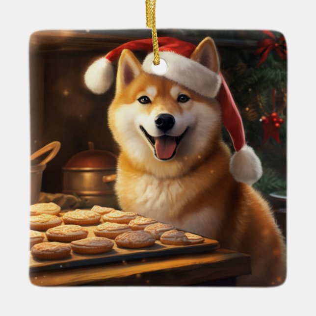 Ornamento De Cerâmica Shiba Inu Natal Cookies Festivo Férias (Frente)
