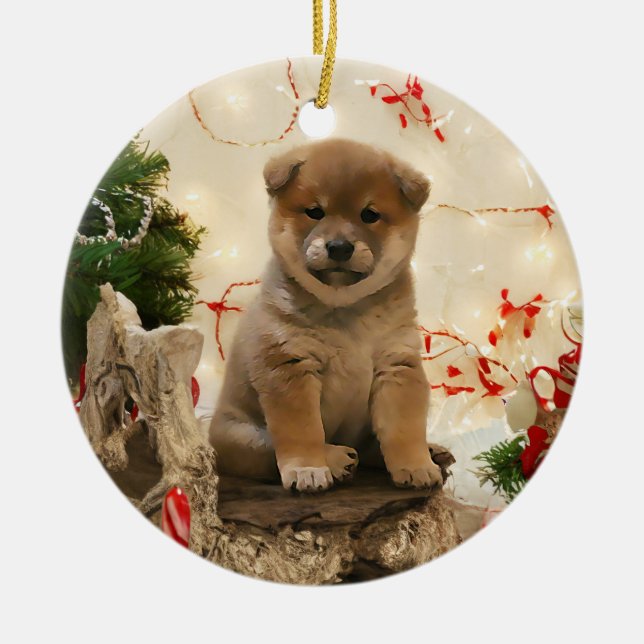 Ornamento De Cerâmica Shiba Inu Puppy Ornament (Frente)