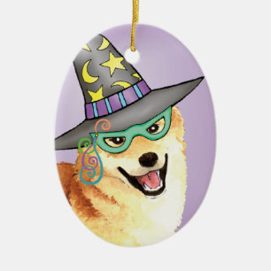 Ornamento De Cerâmica Shiba Inu Witch