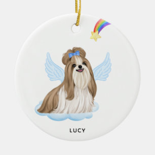 Ornamento De Cerâmica Shih Tzu Angel Personalizado Memorial Do Pet Do Cã