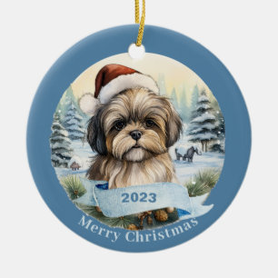 Ornamento De Cerâmica Shih Tzu aquarela