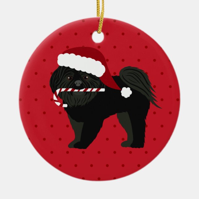 Ornamento De Cerâmica Shih Tzu Black Puppy Cut (Frente)