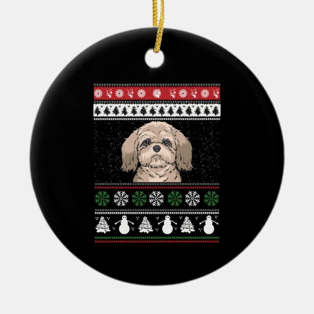 Ornamento De Cerâmica Shih Tzu Christmas (Frente)