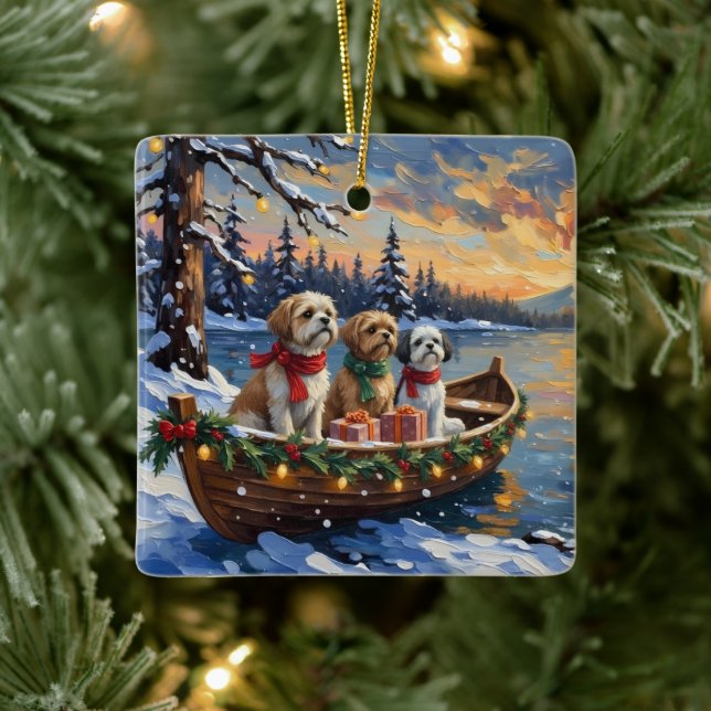 Ornamento De Cerâmica Shih Tzu Christmas Boat Holiday (Árvore)