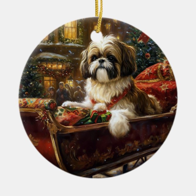 Ornamento De Cerâmica Shih Tzu Christmas Fesason Season (Frente)