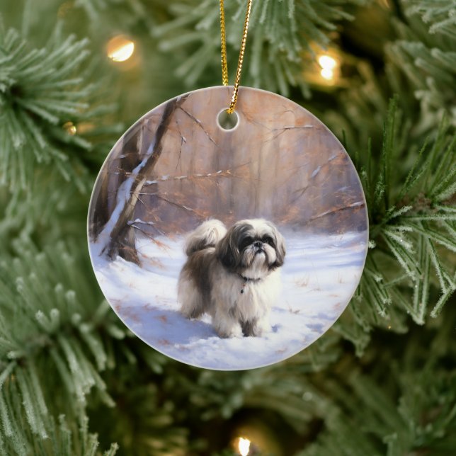 Ornamento De Cerâmica Shih Tzu Deixe-O Neve Natal (Árvore)