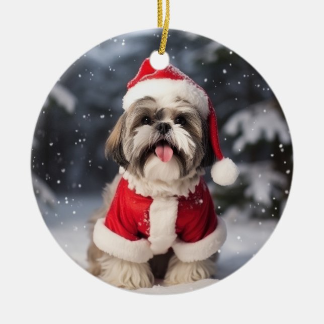 Ornamento De Cerâmica Shih Tzu Dog Christmas Keepsasaokh (Frente)
