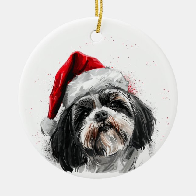 Ornamento De Cerâmica Shih Tzu Dog Christmas Personalized (Frente)