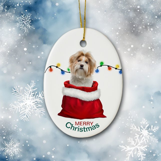 Ornamento De Cerâmica Shih Tzu Dog in Holiday Gift Bag (Criador carregado)