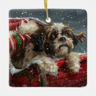 Ornamento De Cerâmica Shih Tzu Dog Natal Festivo