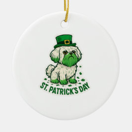 Ornamento De Cerâmica Shih Tzu Duende Vintage Dia de São Patrício