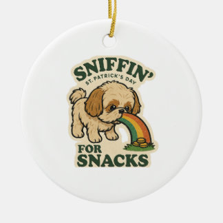Ornamento De Cerâmica Shih Tzu Fungando Por Lanches Retro St. Patrick's