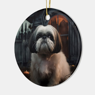 Ornamento De Cerâmica Shih Tzu Halloween Scary