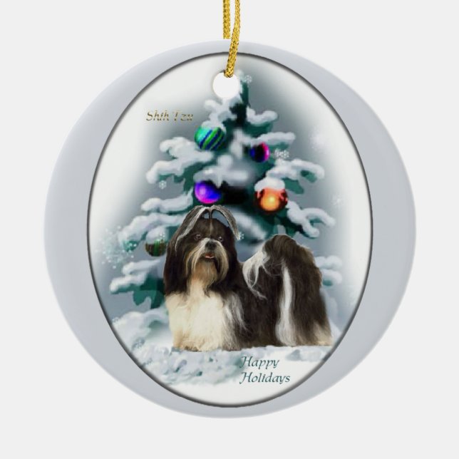 Ornamento De Cerâmica Shih Tzu natalino (Frente)