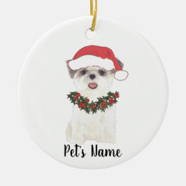Ornamento De Cerâmica Shih Tzu Personalizado (Castanho e Branco)