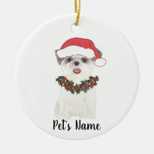 Ornamento De Cerâmica Shih Tzu Personalizado (Castanho e Branco)