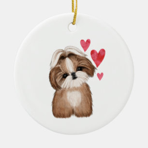 Ornamento De Cerâmica Shih Tzu Personalizado com Nome Ano