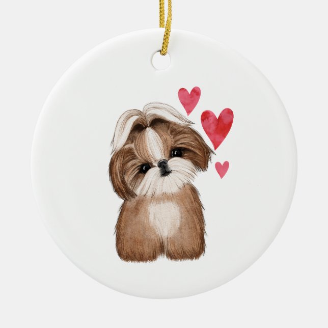 Ornamento De Cerâmica Shih Tzu Personalizado com Nome Ano (Frente)