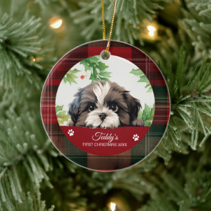 Ornamento De Cerâmica Shih Tzu Personalizado no Natal