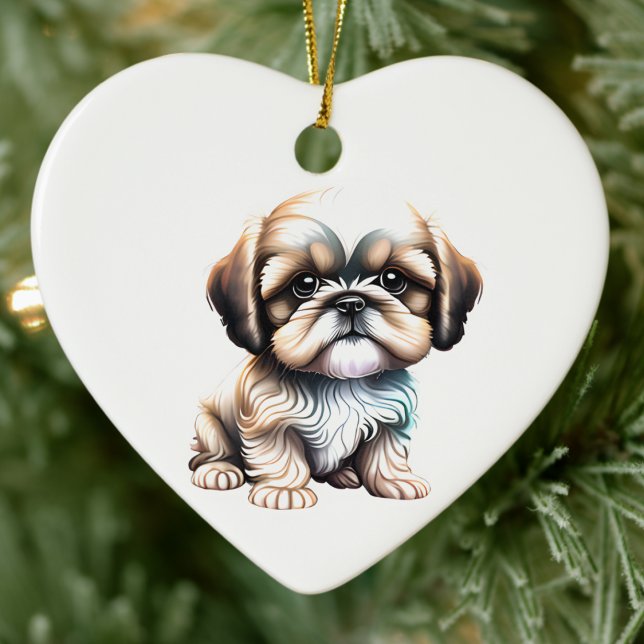 Ornamento De Cerâmica Shih Tzu Puppy Personalizado (Criador carregado)