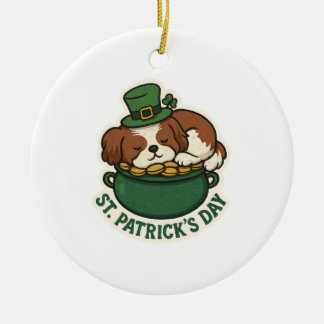 Ornamento De Cerâmica Shih Tzu Sonolento no Caldeirão de Ouro do Dia de