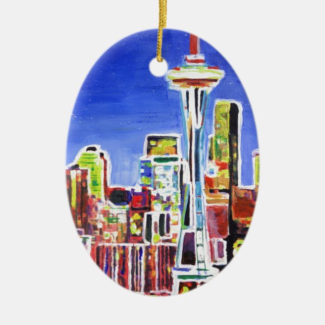 Ornamento De Cerâmica Shimmerling Skyline Of Seattle Com Agulha Espacial (Frente)