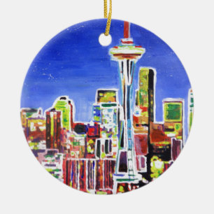 Ornamento De Cerâmica Shimmerling Skyline Of Seattle Com Agulha Espacial